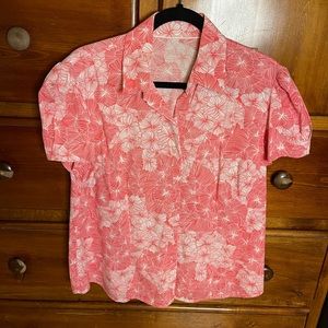 Pink floral button up blouse
